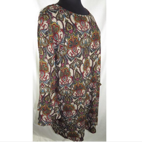 Tacera Woman Medallion Print Long Flared Sleeve Knee Length Dress, Plus Size 3X - Picture 8 of 10